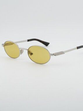 Bottega Veneta BV1470S 003 Sunglasses Silver Oval Frame, Yellow Lenses
